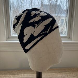 Portolano Black and White Butterfly Patterned Knit Beanie Cap Hat Natural Fibers